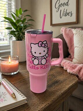 Sanrio Pink Hello Kitty Ceramic Travel Mug with Handle